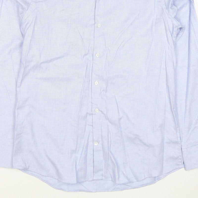 Marks & Spencer Men Blue Check Slim 15.5 Cotton Stretch Formal Shirt