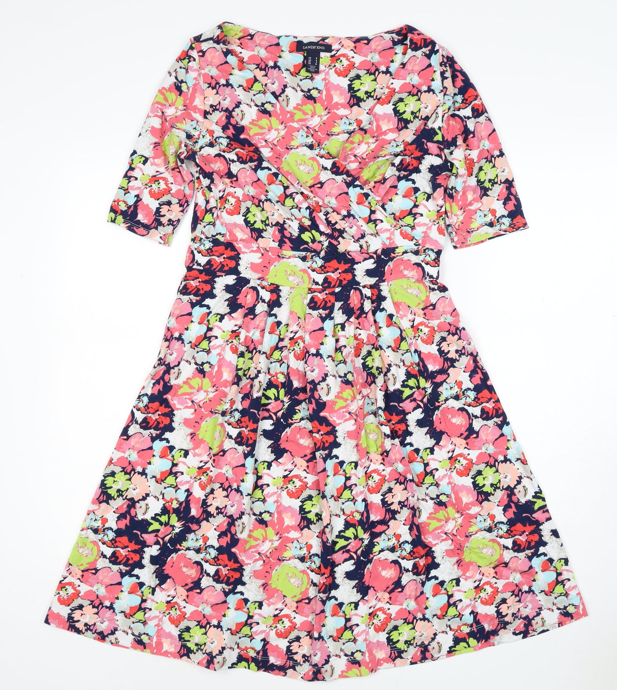 Lands' End Women’s Multicoloured Floral Wrap Dress UK 10-12 Jersey