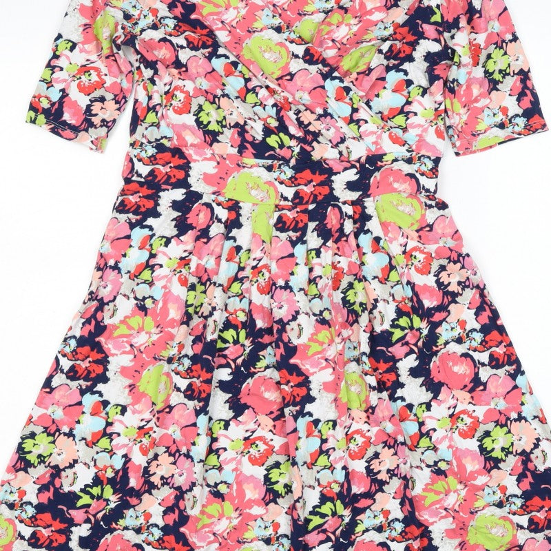 Lands' End Women’s Multicoloured Floral Wrap Dress UK 10-12 Jersey