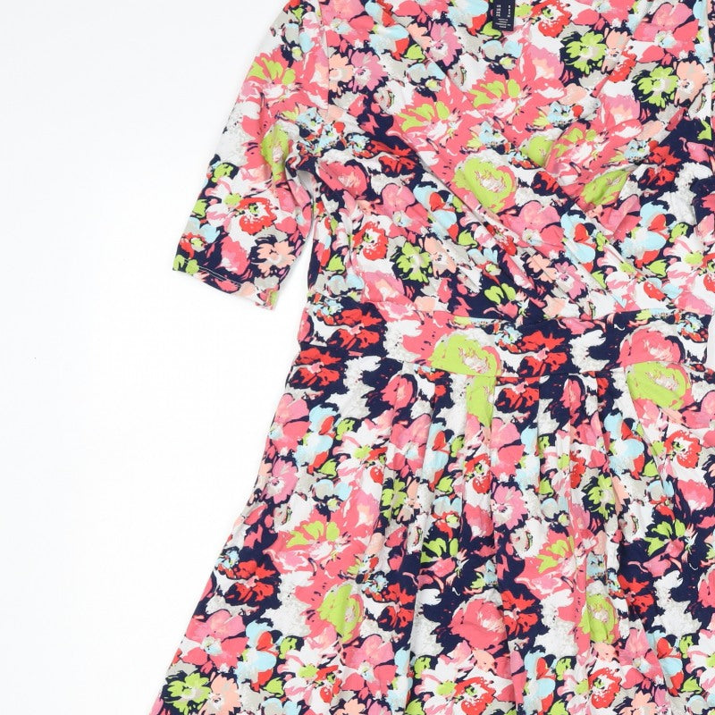 Lands' End Women’s Multicoloured Floral Wrap Dress UK 10-12 Jersey