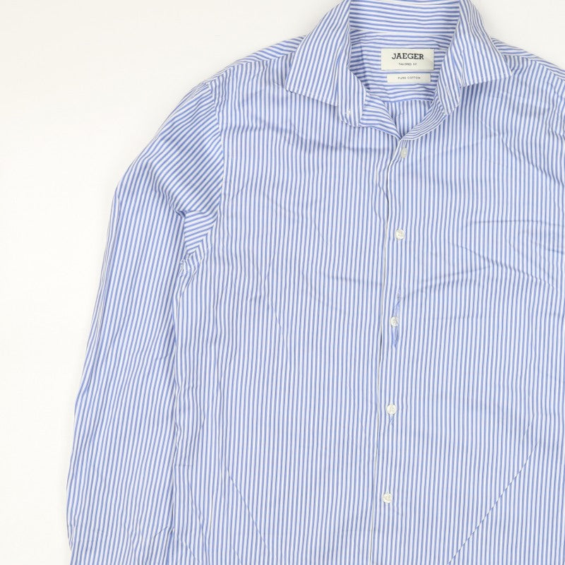 Jaeger Men's Blue Striped M Tailored Fit Cotton Formal Shirt