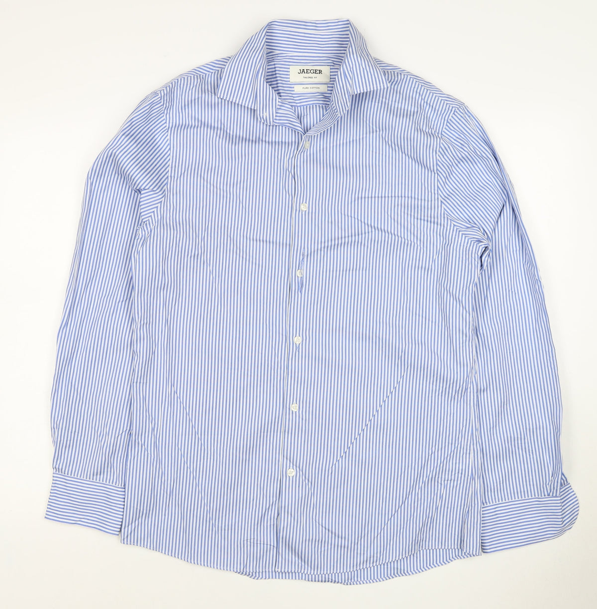 Jaeger Men's Blue Striped M Tailored Fit Cotton Formal Shirt