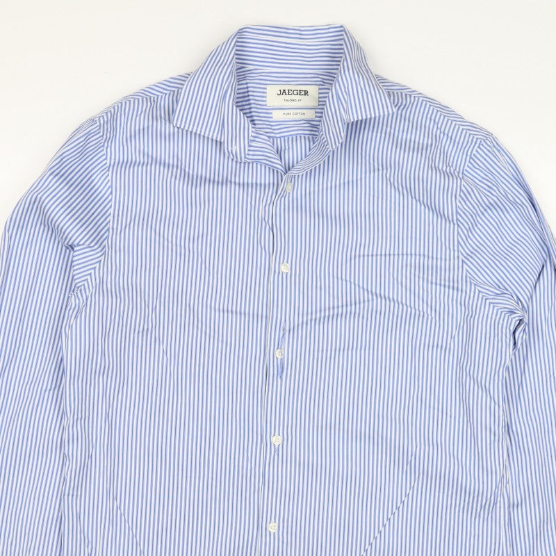 Jaeger Men's Blue Striped M Tailored Fit Cotton Formal Shirt