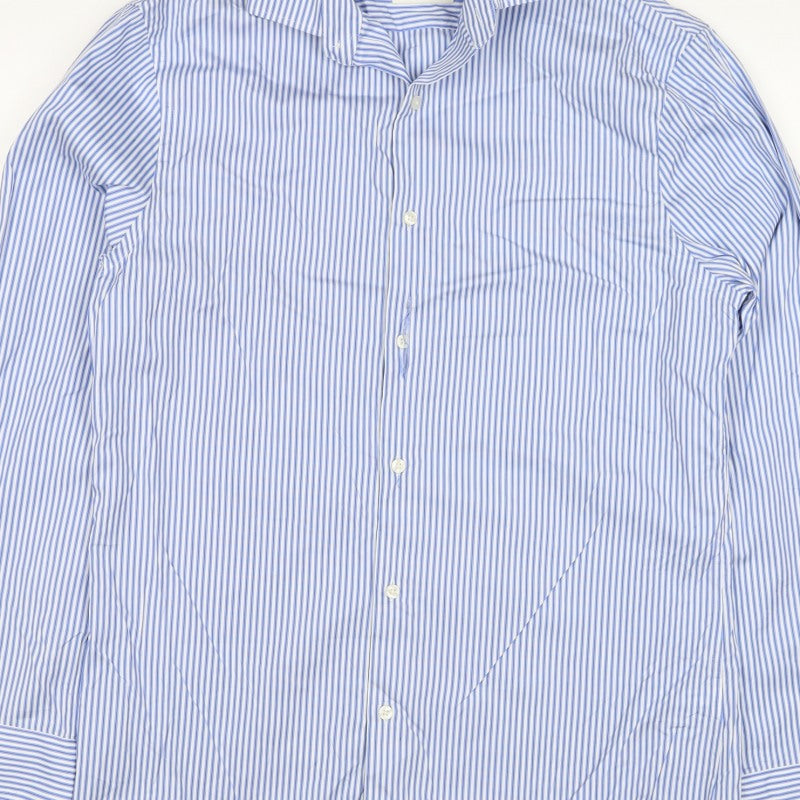 Jaeger Men's Blue Striped M Tailored Fit Cotton Formal Shirt