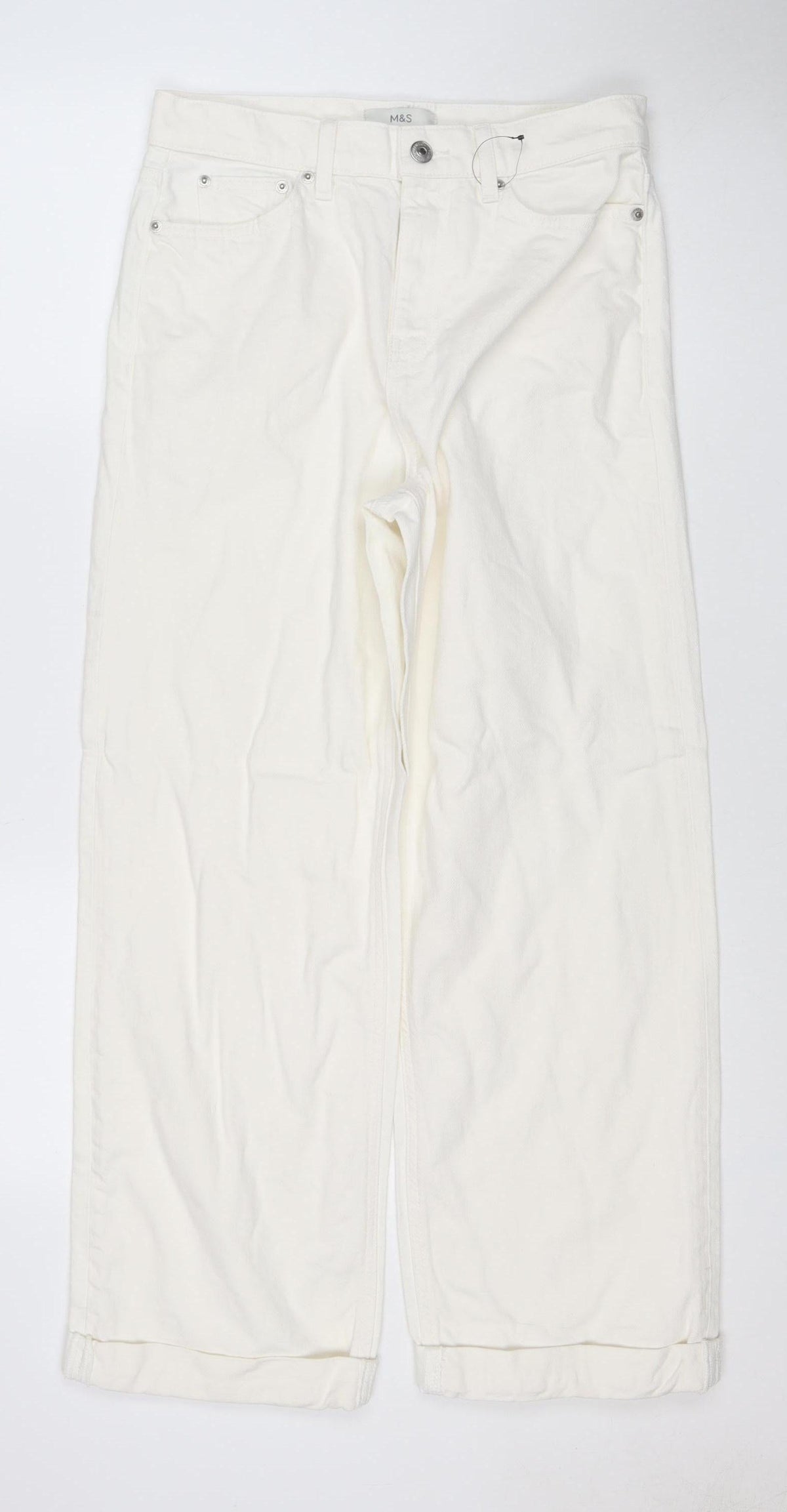Marks & Spencer Women White Size 10 XLNG Boyfriend 100% Cotton Jeans