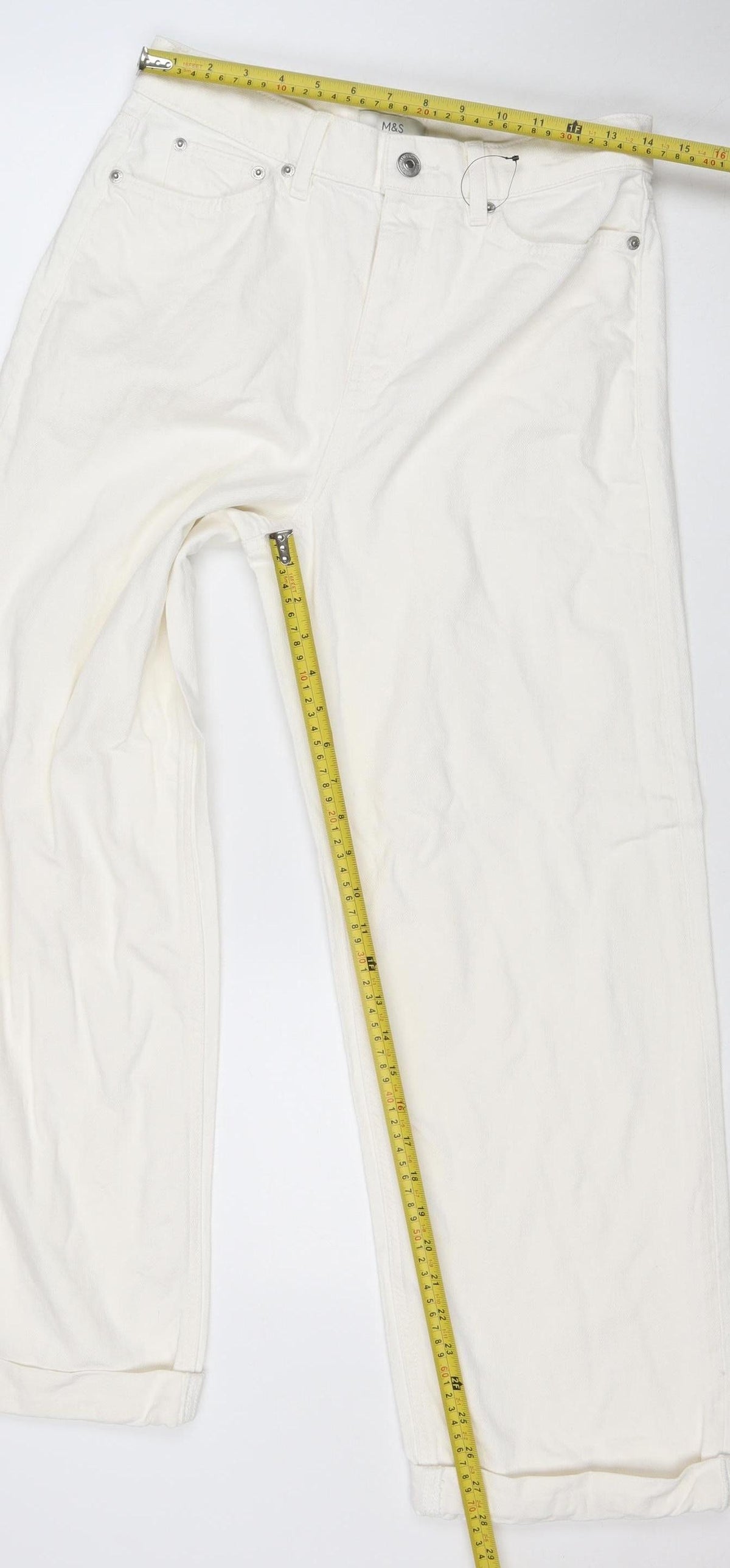 Marks & Spencer Women White Size 10 XLNG Boyfriend 100% Cotton Jeans