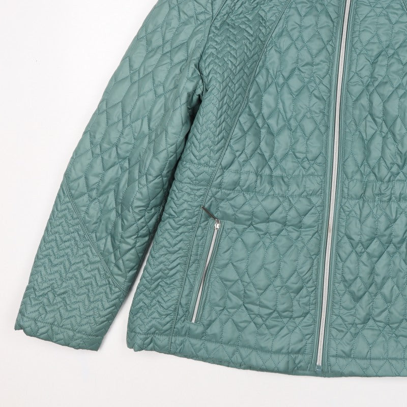 Klass Women Green UK 18 Quilted Padded Mid-Length Zip Jacket