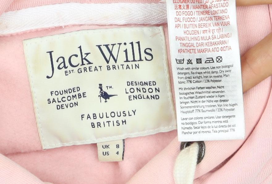 Jack Wills Women Pink UK 8 Pullover Hoodie Logo Drawstring Pockets