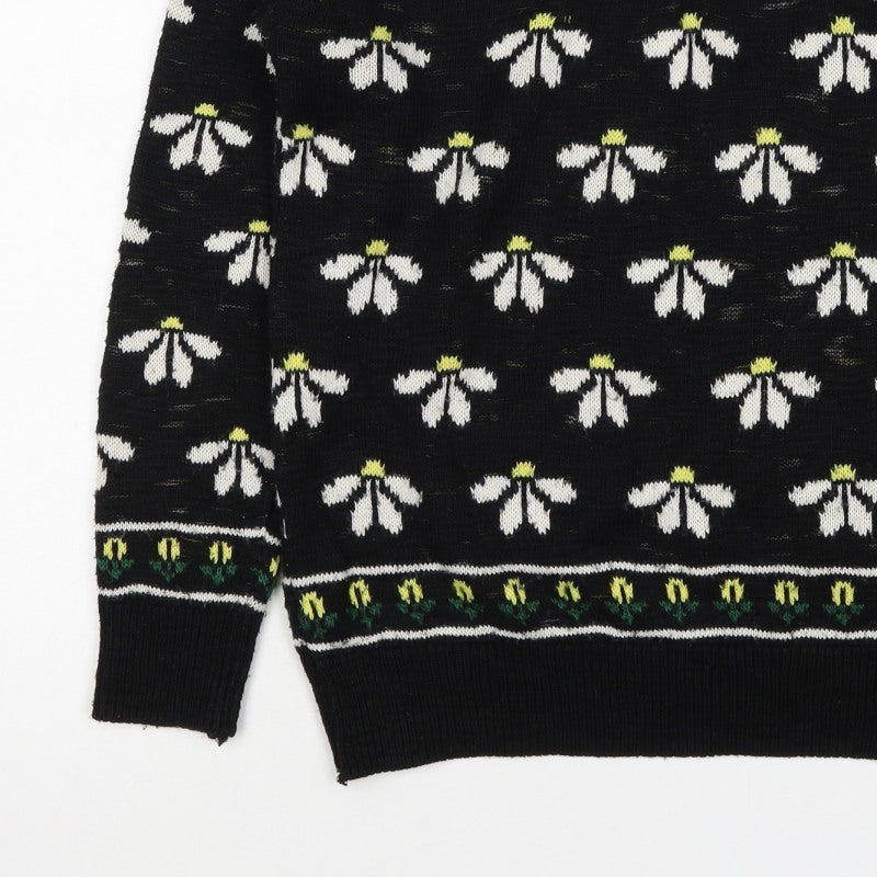 Cooperative Women Black S Floral Knit Crew Neck Vintage Jumper