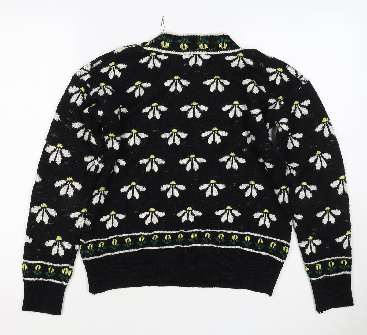Cooperative Women Black S Floral Knit Crew Neck Vintage Jumper