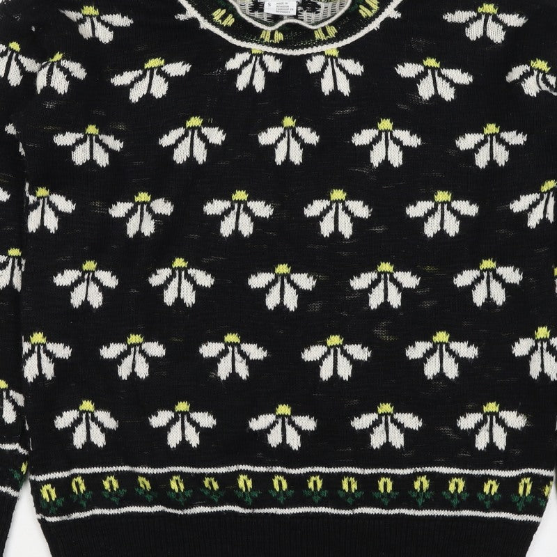 Cooperative Women Black S Floral Knit Crew Neck Vintage Jumper