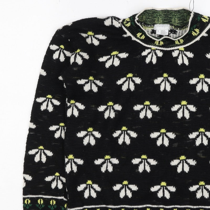 Cooperative Women Black S Floral Knit Crew Neck Vintage Jumper