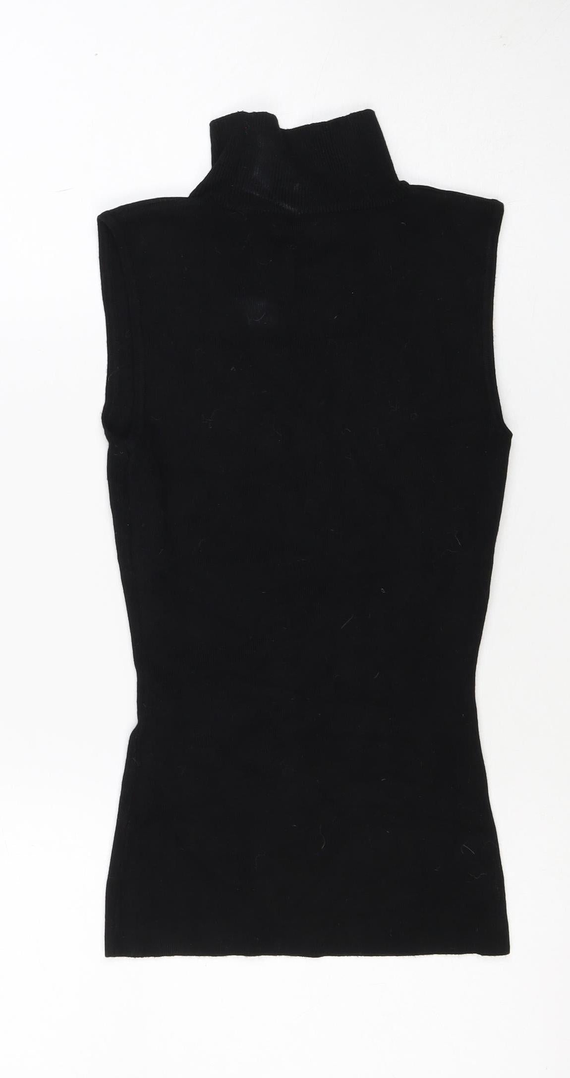 Guess Women’s Black S Rhinestone Logo Mock Neck Knit Tunic Tank Top