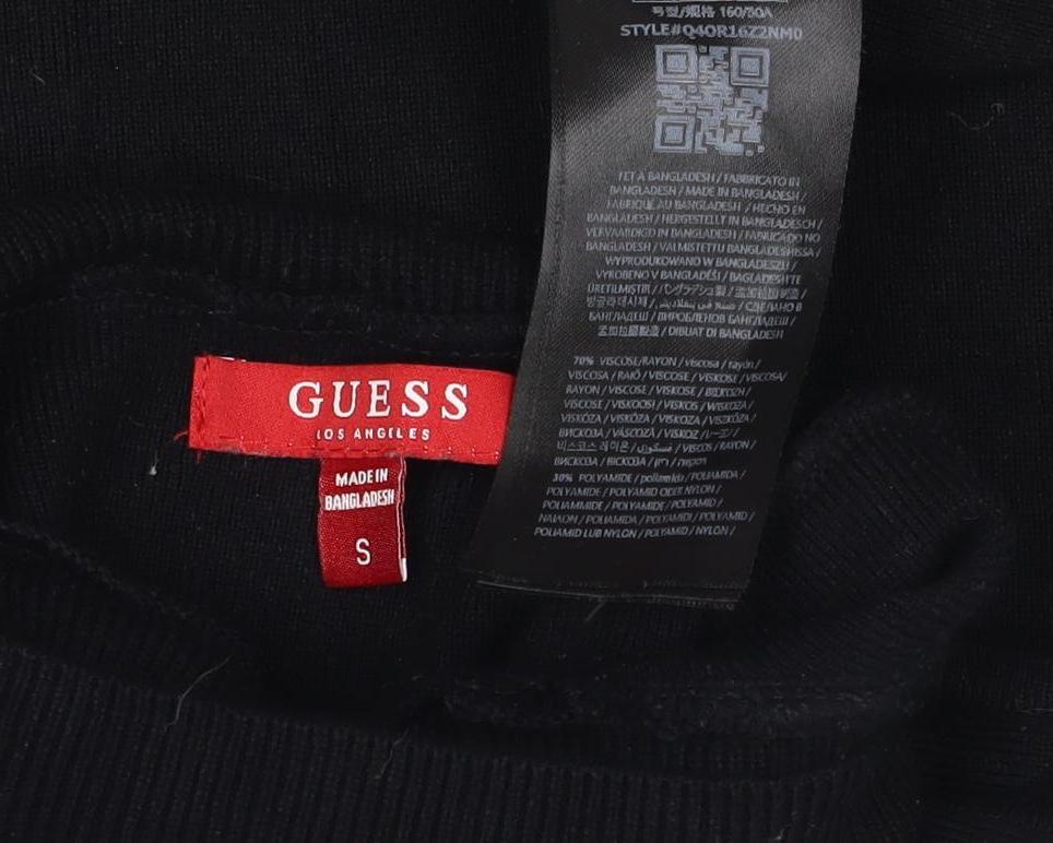 Guess Women’s Black S Rhinestone Logo Mock Neck Knit Tunic Tank Top