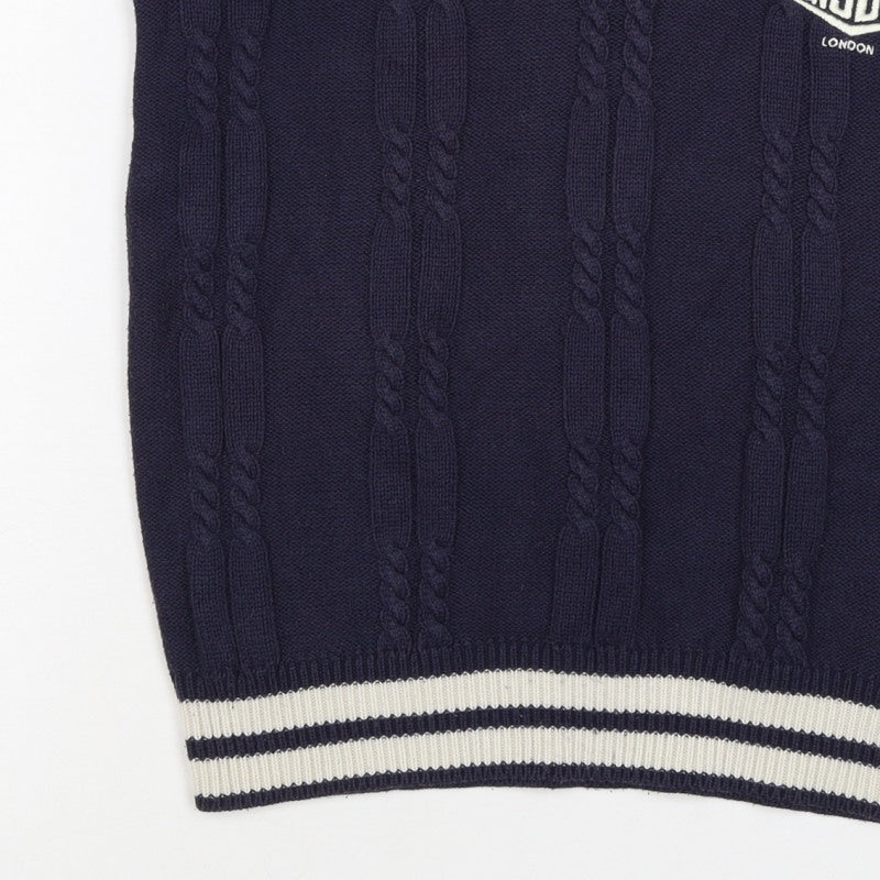 Lonsdale Men’s Navy S Cable Knit V-Neck Cricket Sweater Vest Logo
