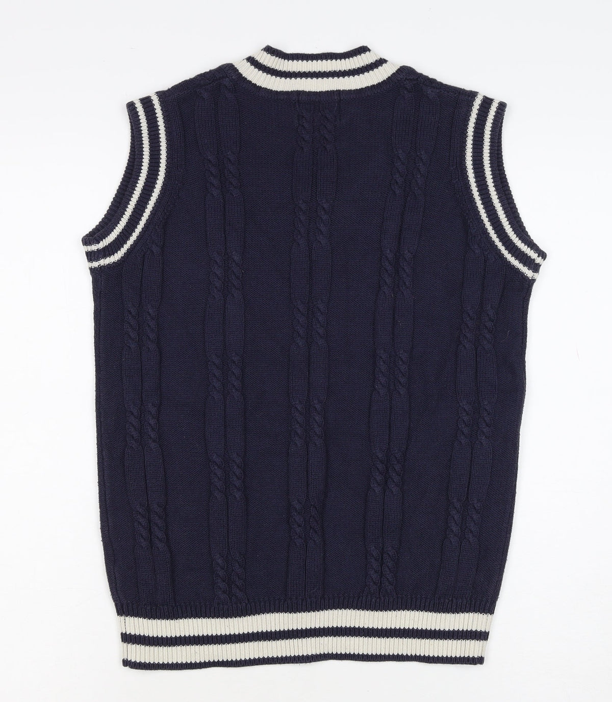 Lonsdale Men’s Navy S Cable Knit V-Neck Cricket Sweater Vest Logo