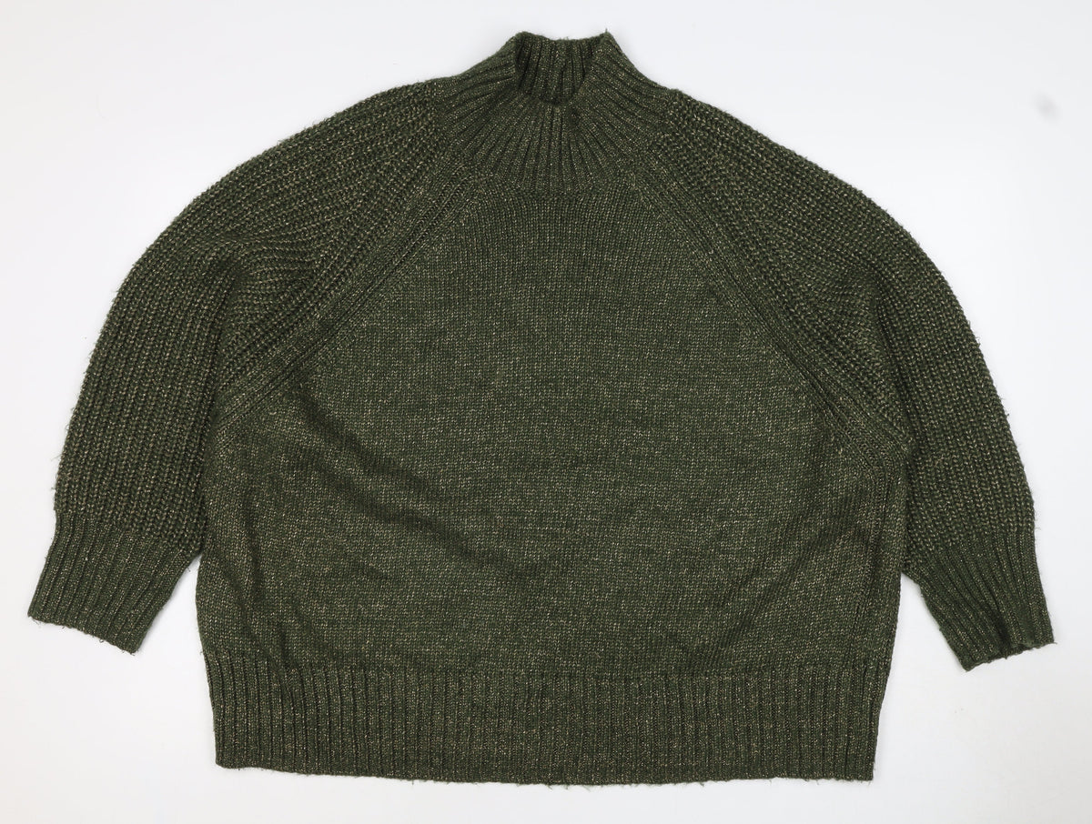 Next Women Green XL UK 22 High Neck Raglan Knit Jumper