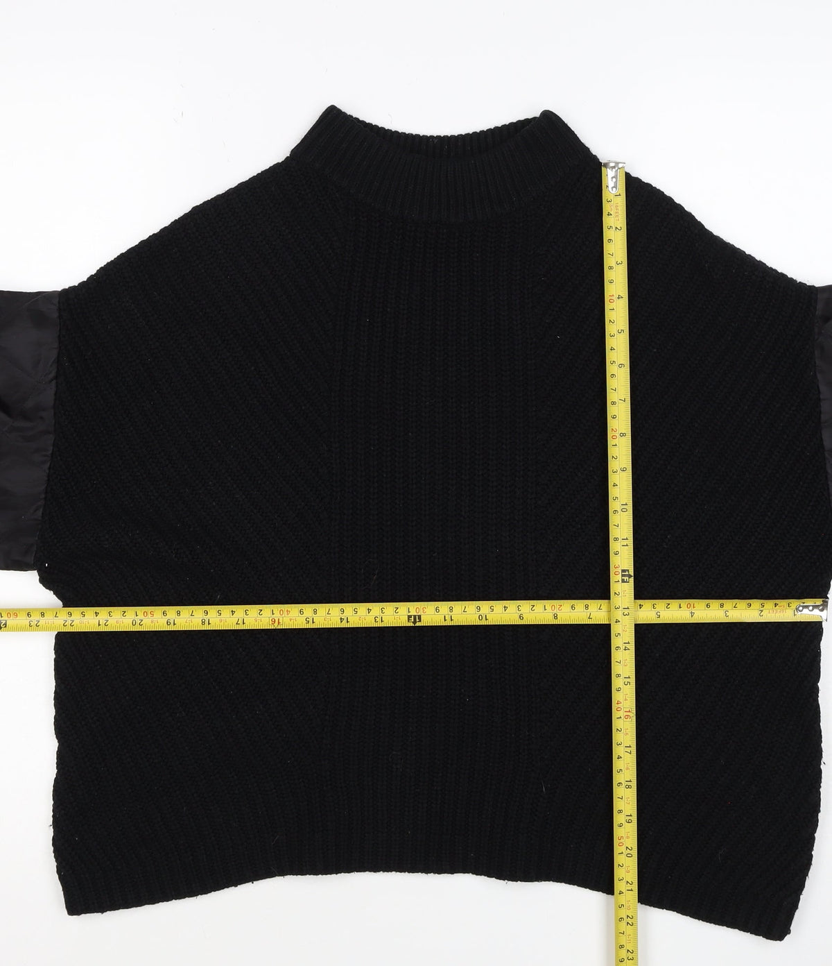 La Redoute Women Black M Mock Neck Knit Jumper Quilted Long Sleeve