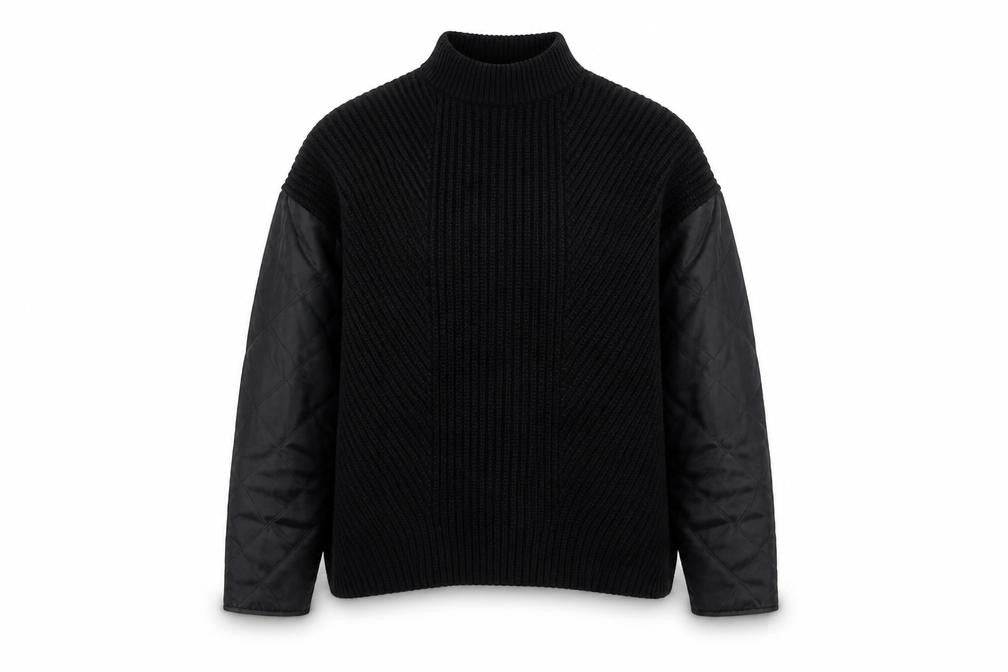 La Redoute Women Black M Mock Neck Knit Jumper Quilted Long Sleeve