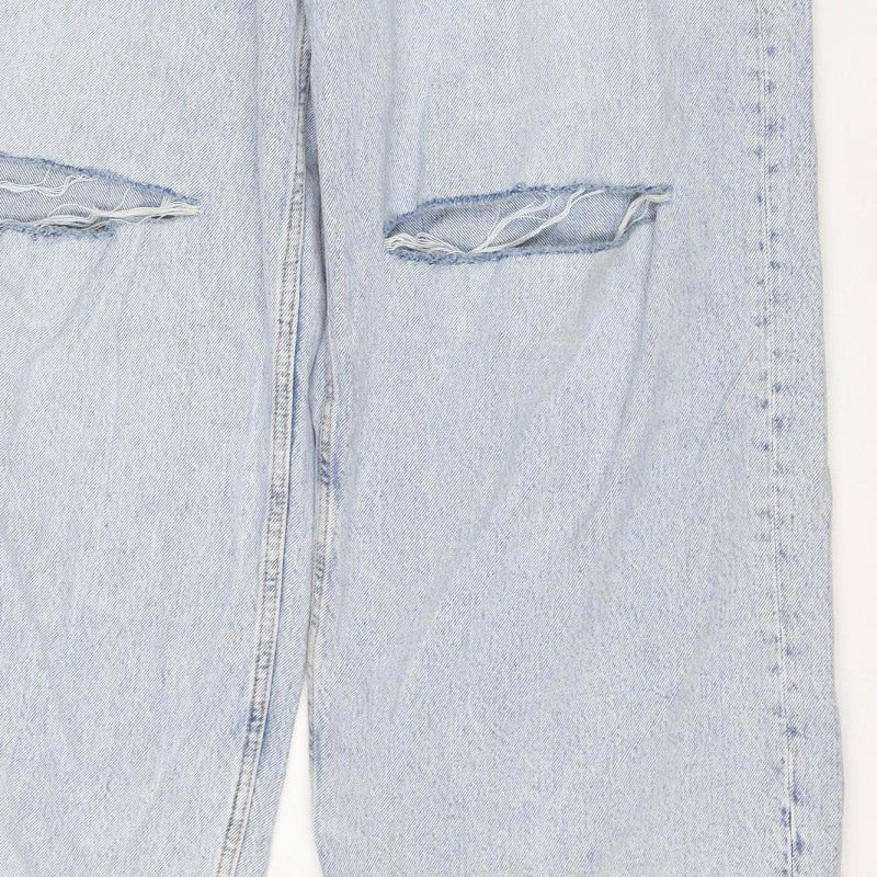 Primark Women Blue UK 12 High Rise Distressed Straight Jeans