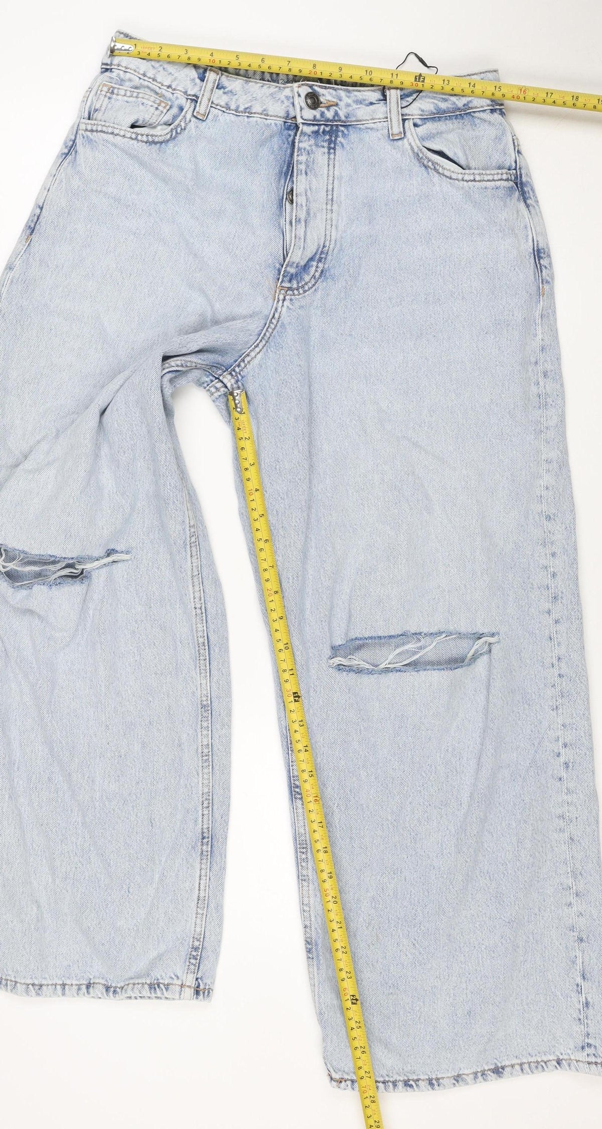 Primark Women Blue UK 12 High Rise Distressed Straight Jeans