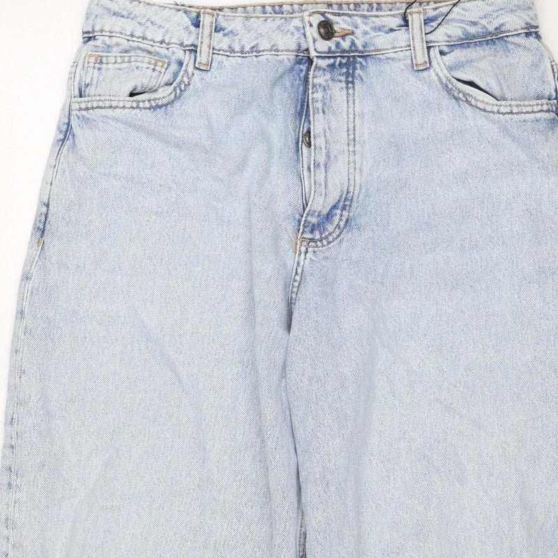 Primark Women Blue UK 12 High Rise Distressed Straight Jeans
