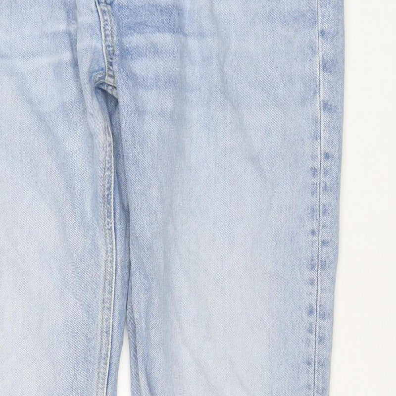 H&M Women’s Blue UK 10 High Rise Wide-Leg Distressed Cotton Jeans