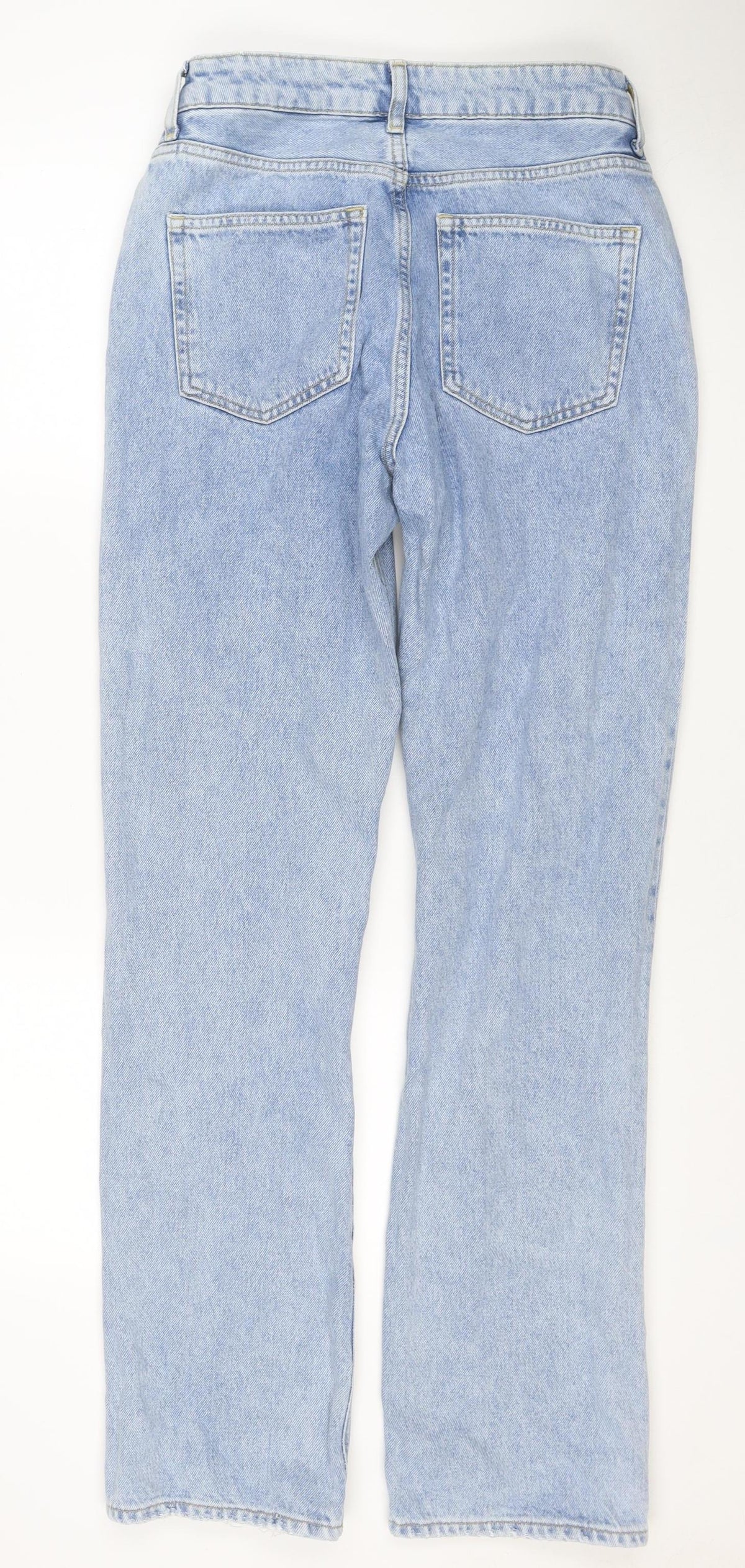 H&M Women’s Blue UK 10 High Rise Wide-Leg Distressed Cotton Jeans
