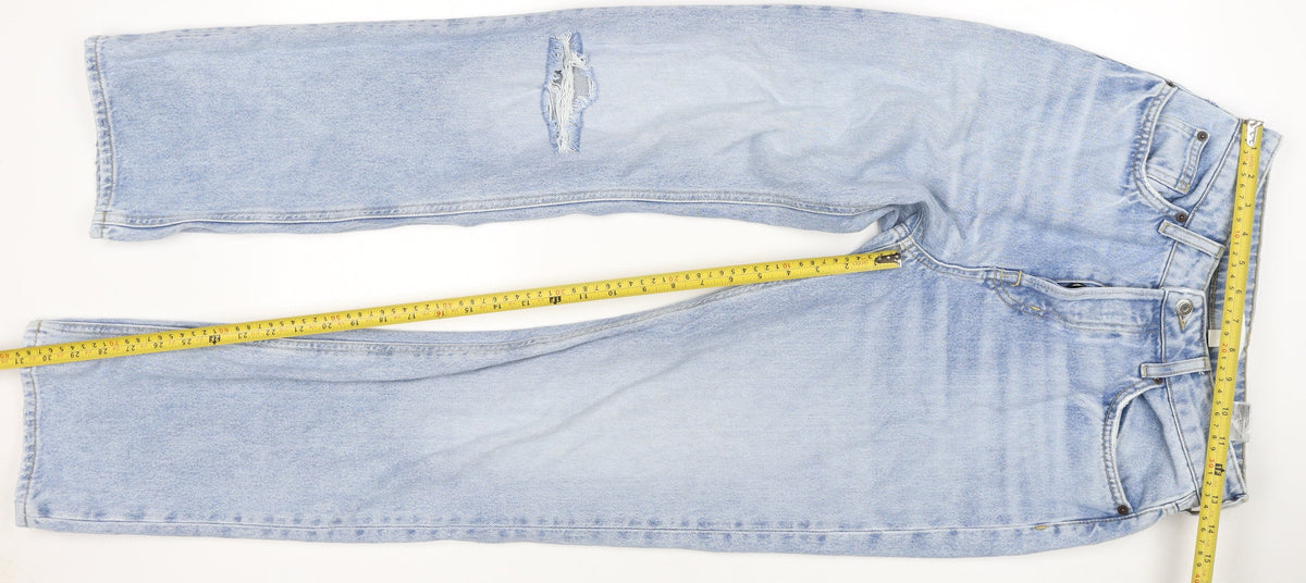 H&M Women’s Blue UK 10 High Rise Wide-Leg Distressed Cotton Jeans