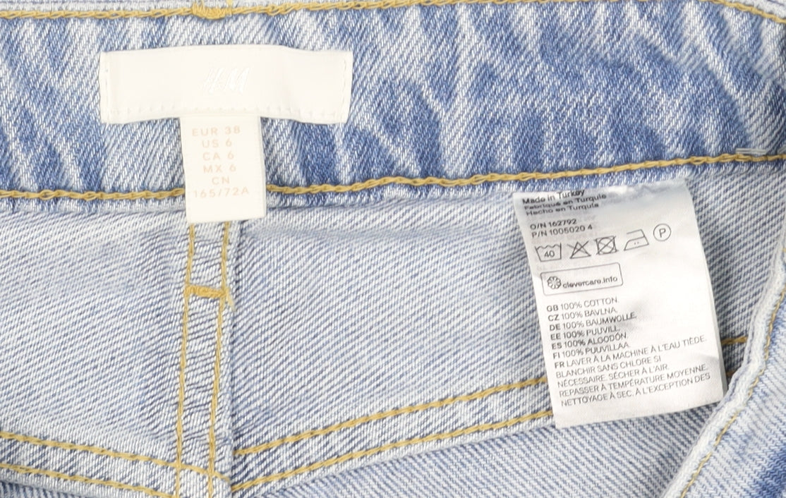 H&M Women’s Blue UK 10 High Rise Wide-Leg Distressed Cotton Jeans