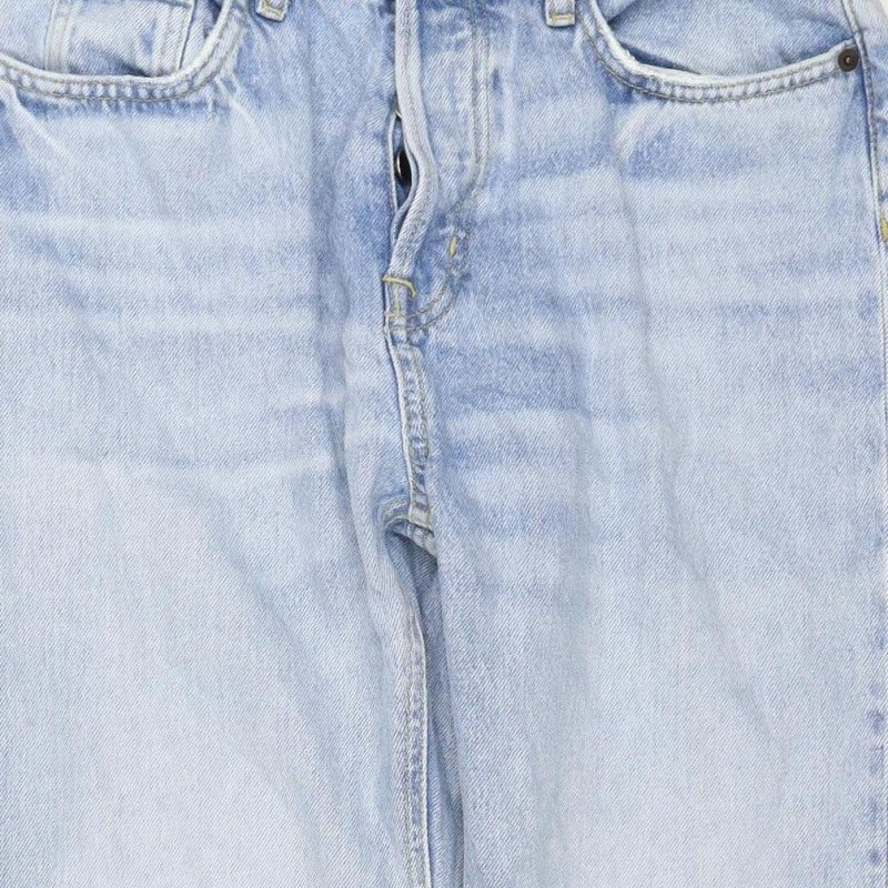 H&M Women’s Blue UK 10 High Rise Wide-Leg Distressed Cotton Jeans