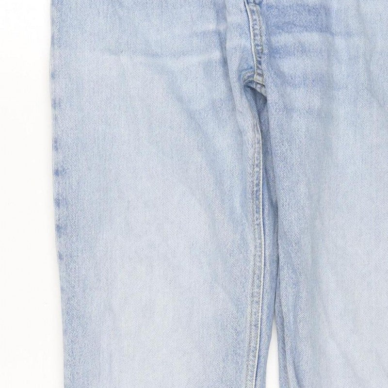 H&M Women’s Blue UK 10 High Rise Wide-Leg Distressed Cotton Jeans