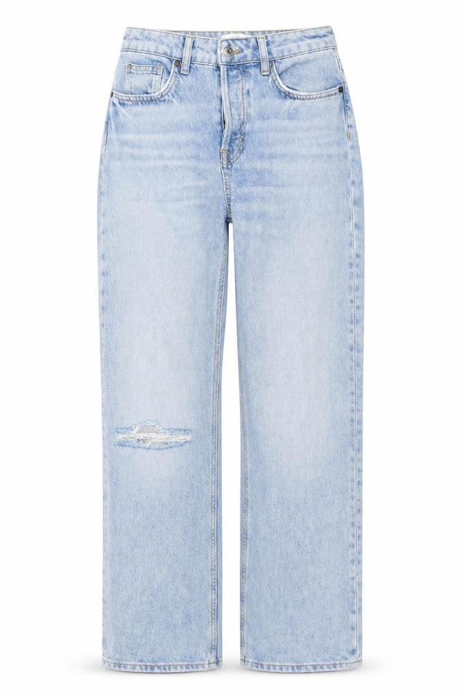 H&M Women’s Blue UK 10 High Rise Wide-Leg Distressed Cotton Jeans
