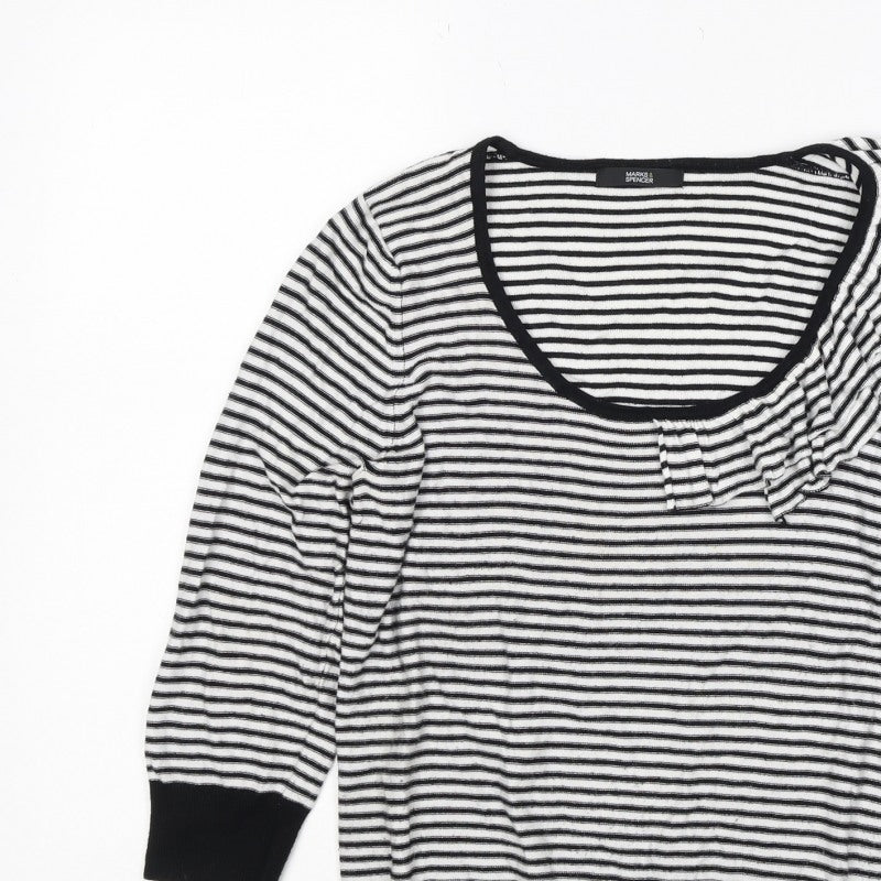 Marks & Spencer Women Black White UK 12 Striped Ruffle Knit Jumper