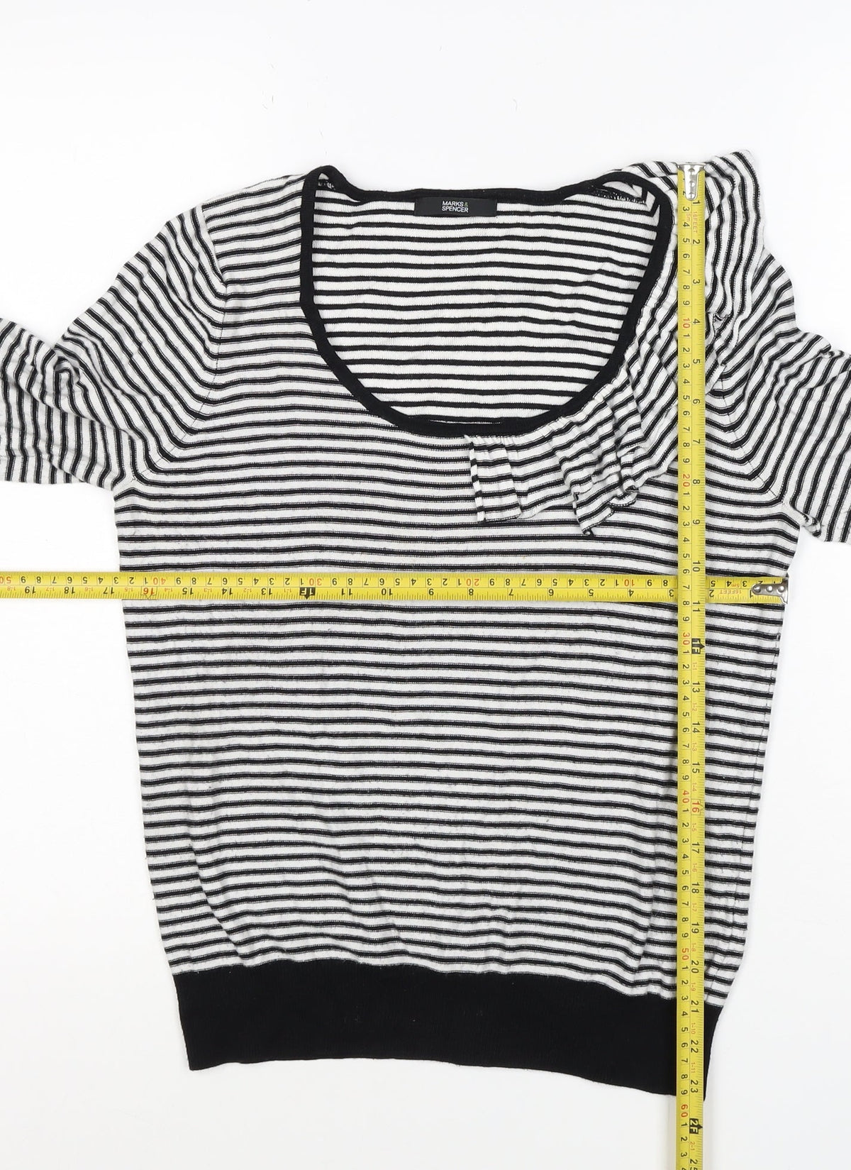 Marks & Spencer Women Black White UK 12 Striped Ruffle Knit Jumper
