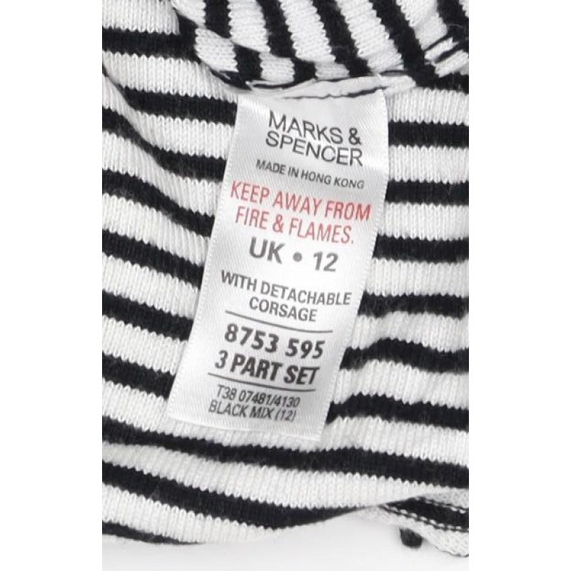 Marks & Spencer Women Black White UK 12 Striped Ruffle Knit Jumper