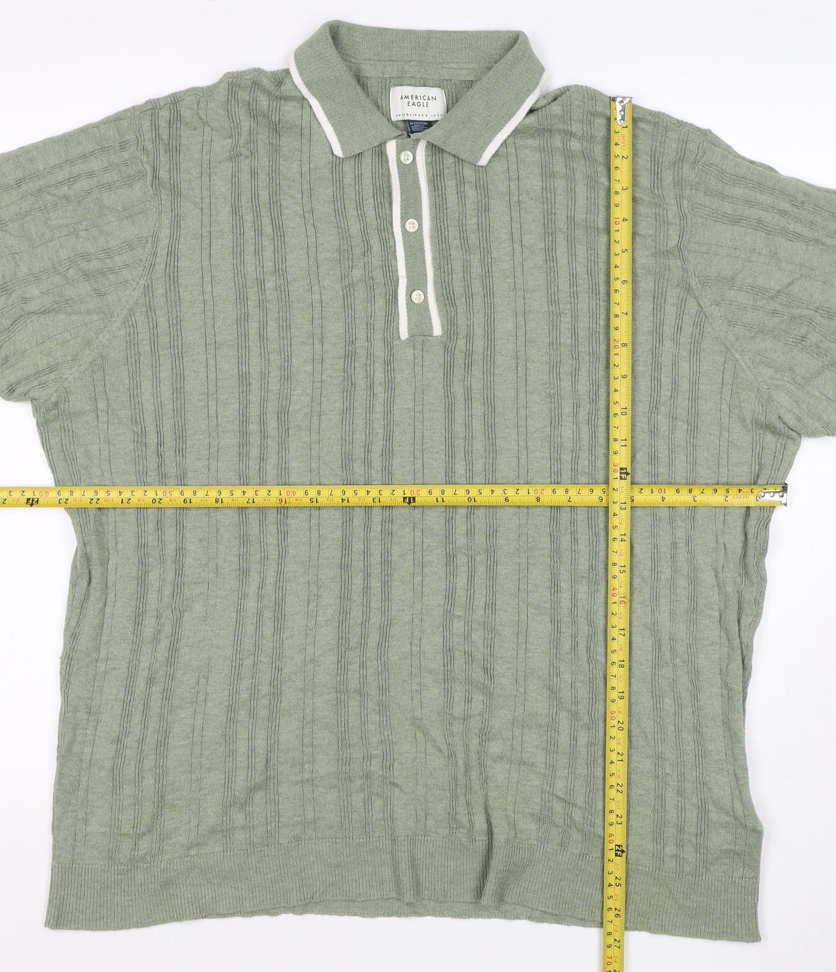 American Eagle Men Green XL Textured Knit Short Sleeve Polo Shirt