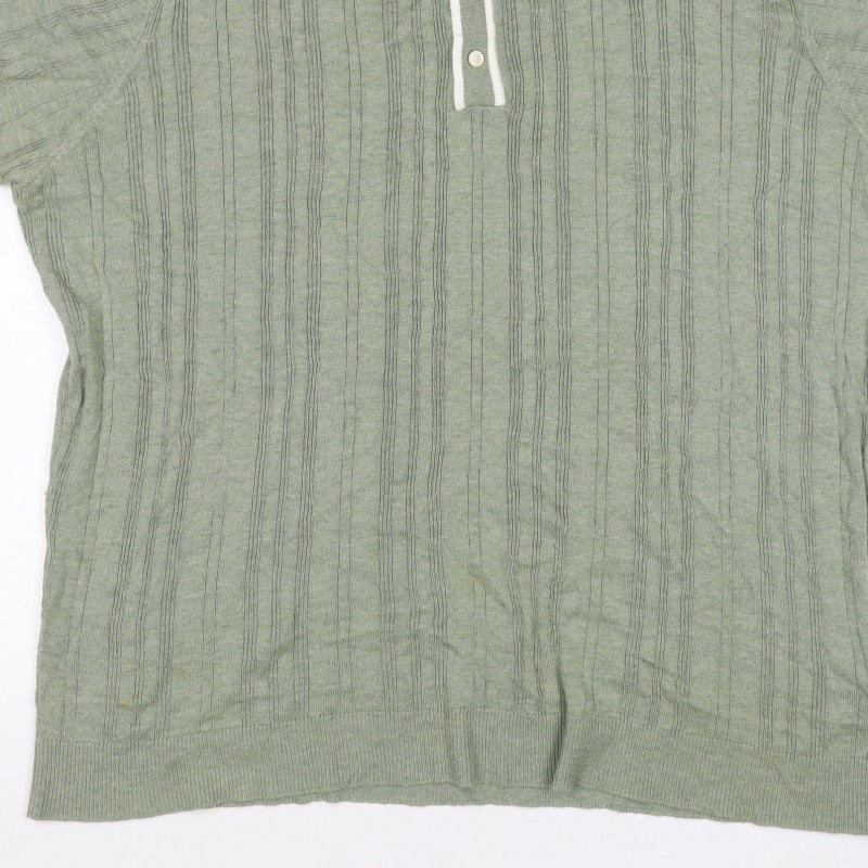 American Eagle Men Green XL Textured Knit Short Sleeve Polo Shirt
