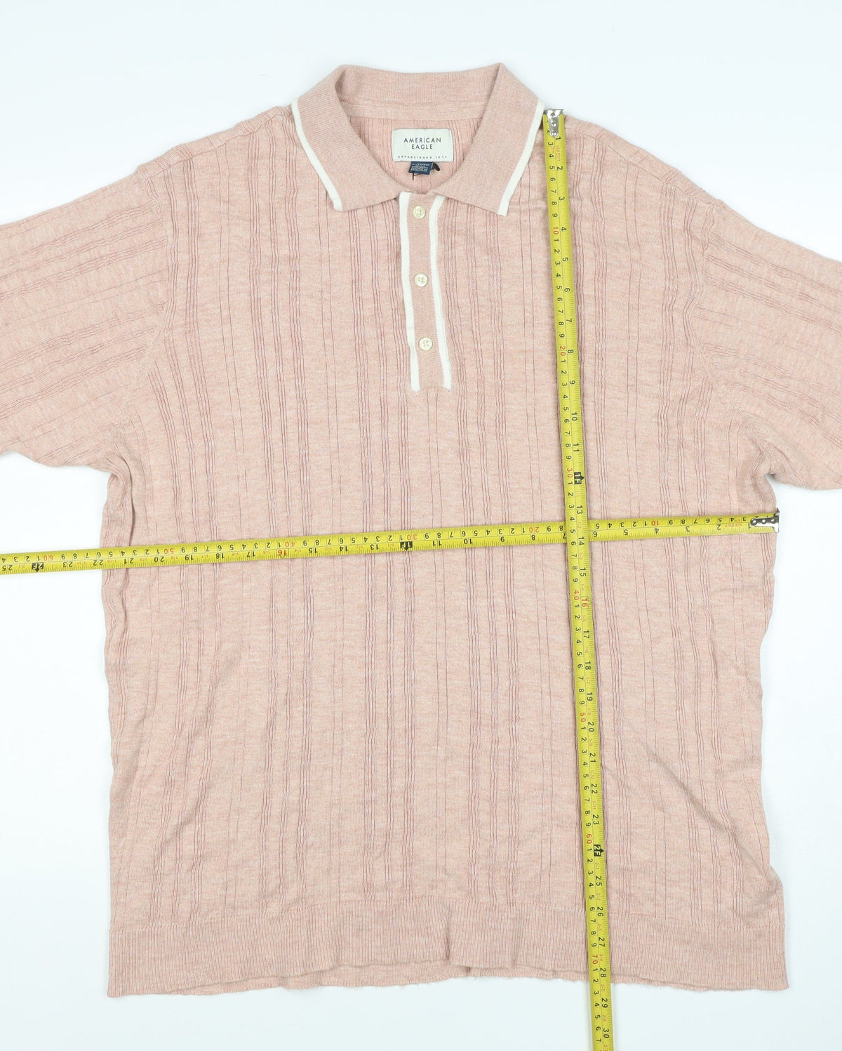 American Eagle Men's Pink 2XL Textured Striped Knit Polo Shirt