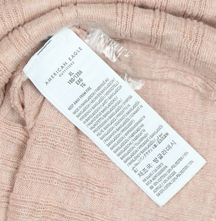 American Eagle Men's Pink 2XL Textured Striped Knit Polo Shirt