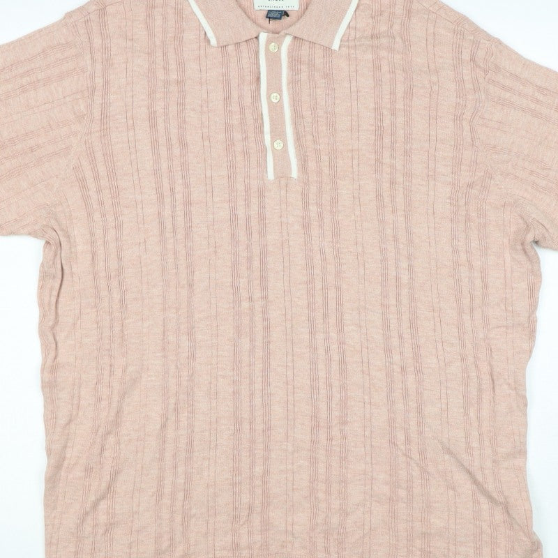 American Eagle Men's Pink 2XL Textured Striped Knit Polo Shirt