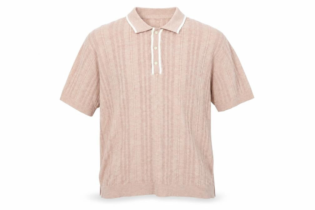 American Eagle Men's Pink 2XL Textured Striped Knit Polo Shirt