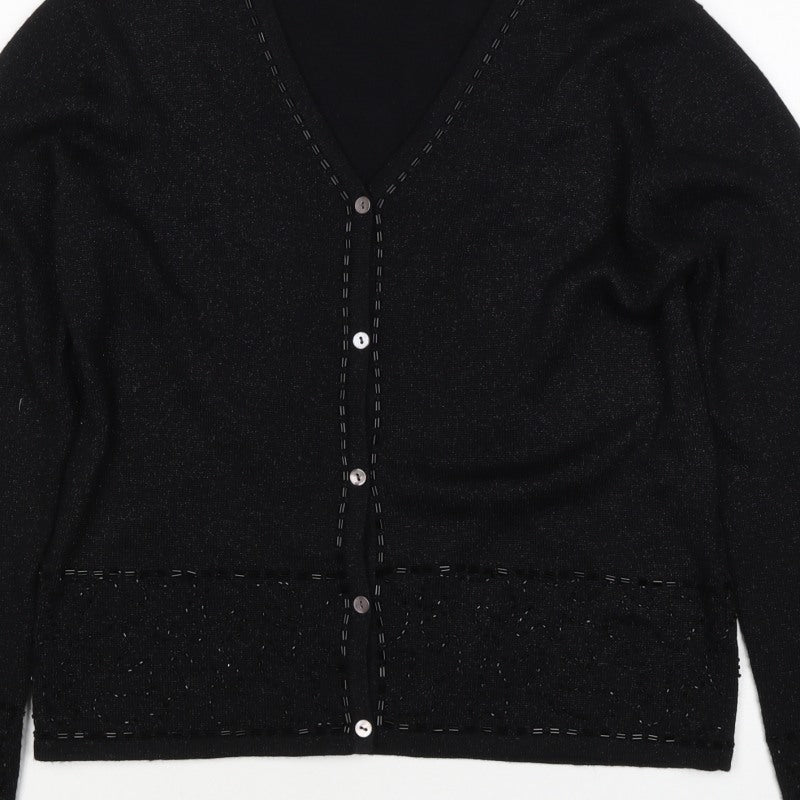 Marks and Spencer Women’s Black UK 14 V-Neck Button Knit Cardigan