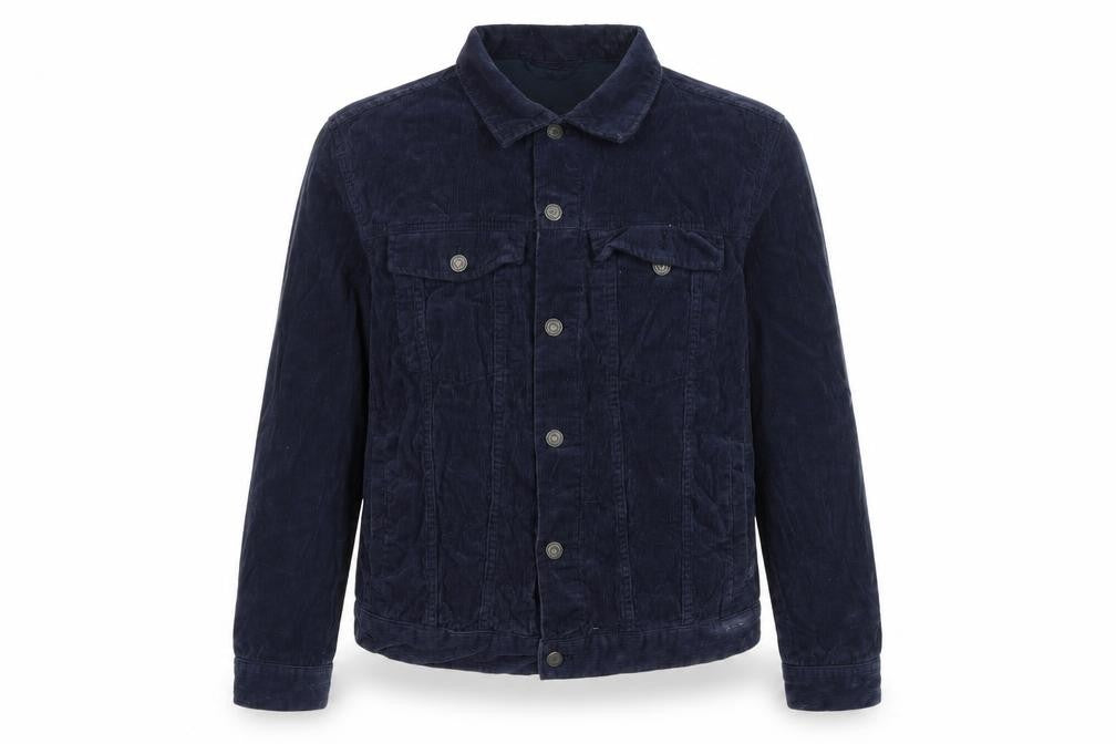 H&M Women’s Blue Corduroy Basic Jacket Size L Collared Button Casual