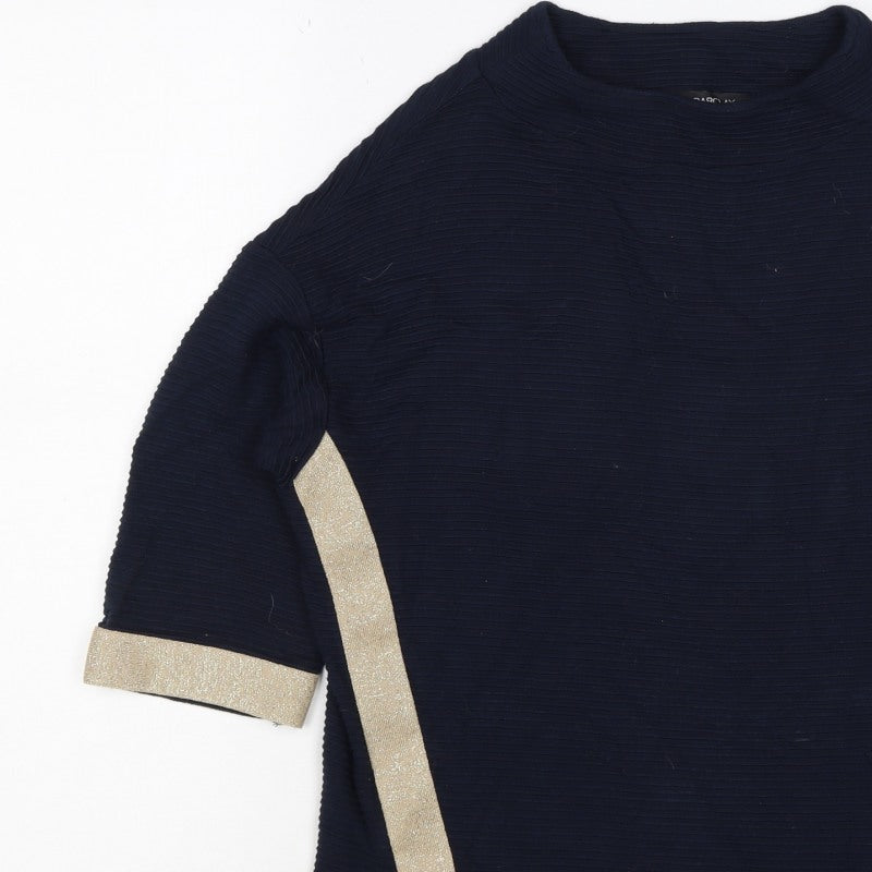 Betty Barclay Women Blue Gold Stripe Ribbed Jersey Top UK 10 3/4 Sleeve