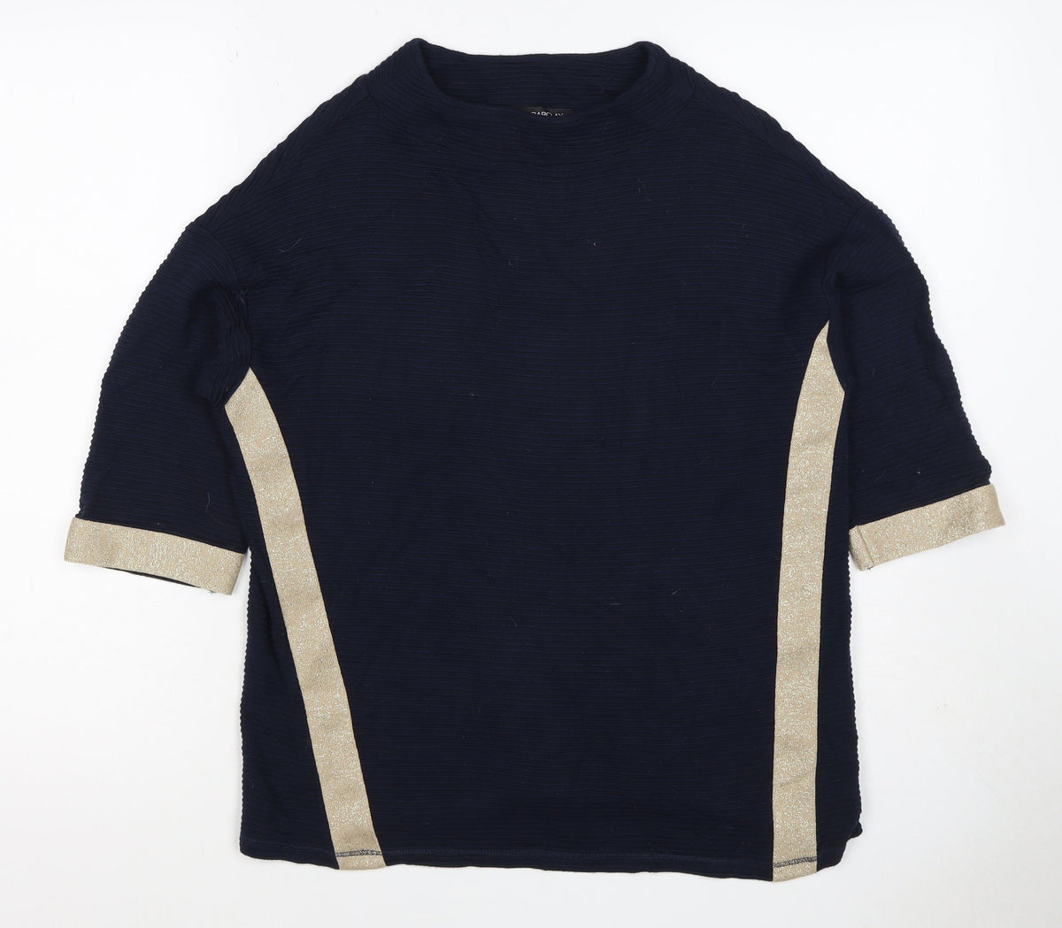Betty Barclay Women Blue Gold Stripe Ribbed Jersey Top UK 10 3/4 Sleeve
