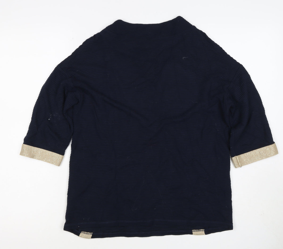Betty Barclay Women Blue Gold Stripe Ribbed Jersey Top UK 10 3/4 Sleeve