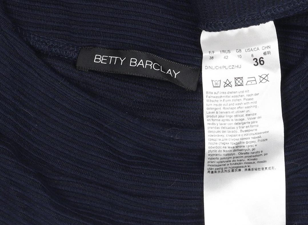 Betty Barclay Women Blue Gold Stripe Ribbed Jersey Top UK 10 3/4 Sleeve