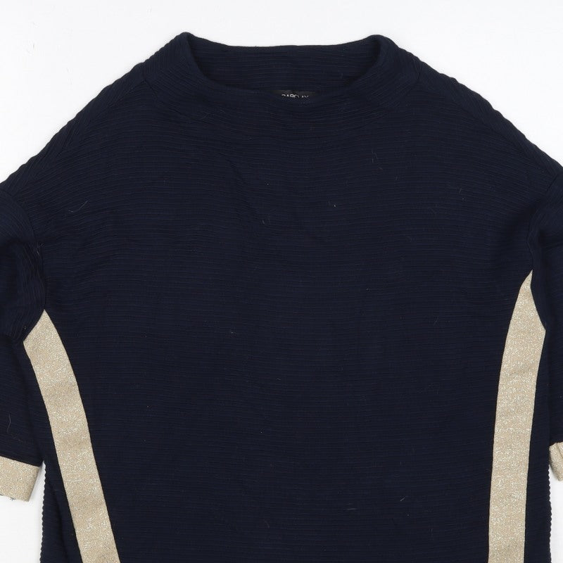 Betty Barclay Women Blue Gold Stripe Ribbed Jersey Top UK 10 3/4 Sleeve