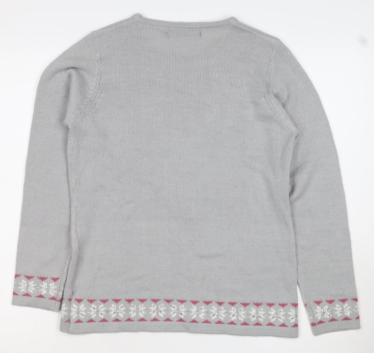 Isle Essentials Women Grey Size 10 Christmas Reindeer Fair Isle Jumper